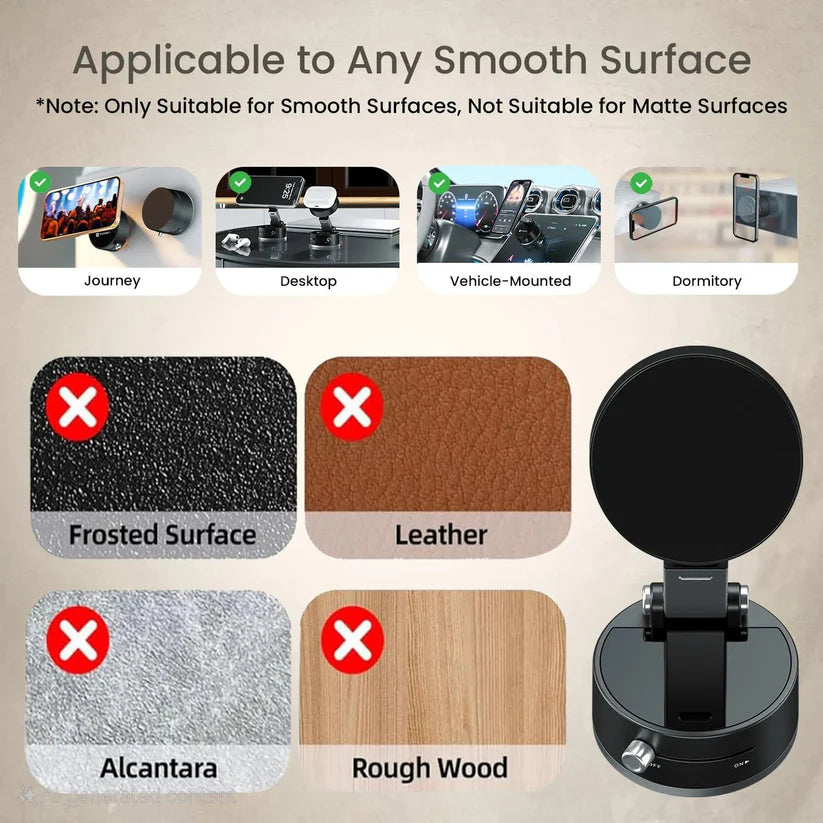 Vacuum Magnetic Suction Phone Holder – Foldable, 360° Rotatable & Works Everywhere!