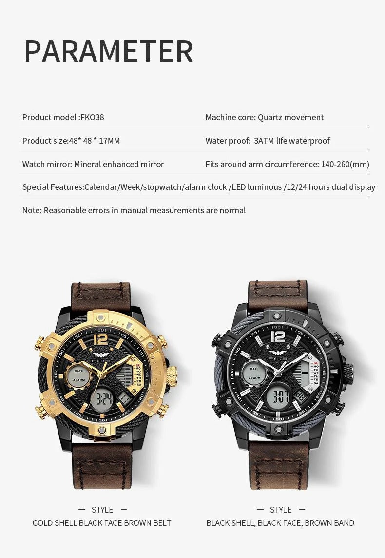 Multifunctional Dual Display 3ATM Waterproof Men's Quartz Sports Watch