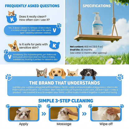 🔥 50% OFF! 🐾 Waterless deodorizing animal shampoo in mousse form - plant-based formula, 400 ml with convenient pump 🌿🐶