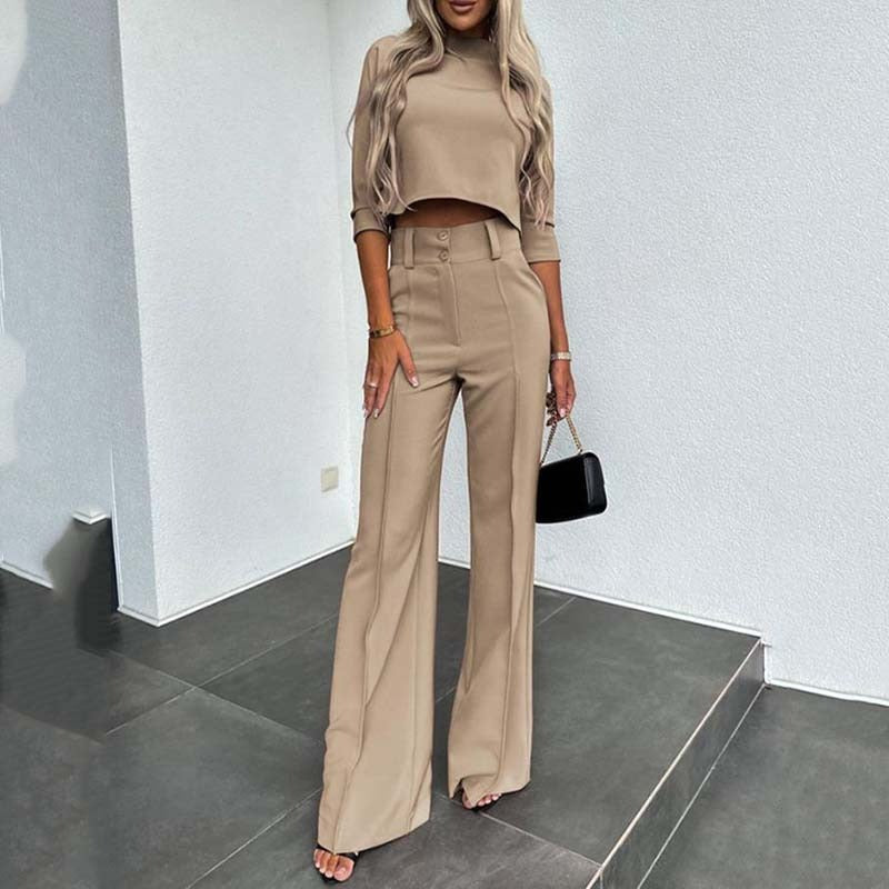 Women's elegant crop top and wide-leg pants set | 🔥Pack of 2🔥