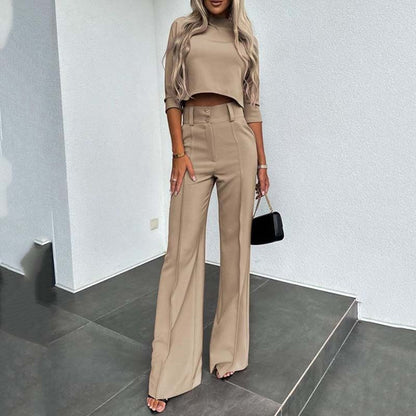 Women's elegant crop top and wide-leg pants set | 🔥Pack of 2🔥