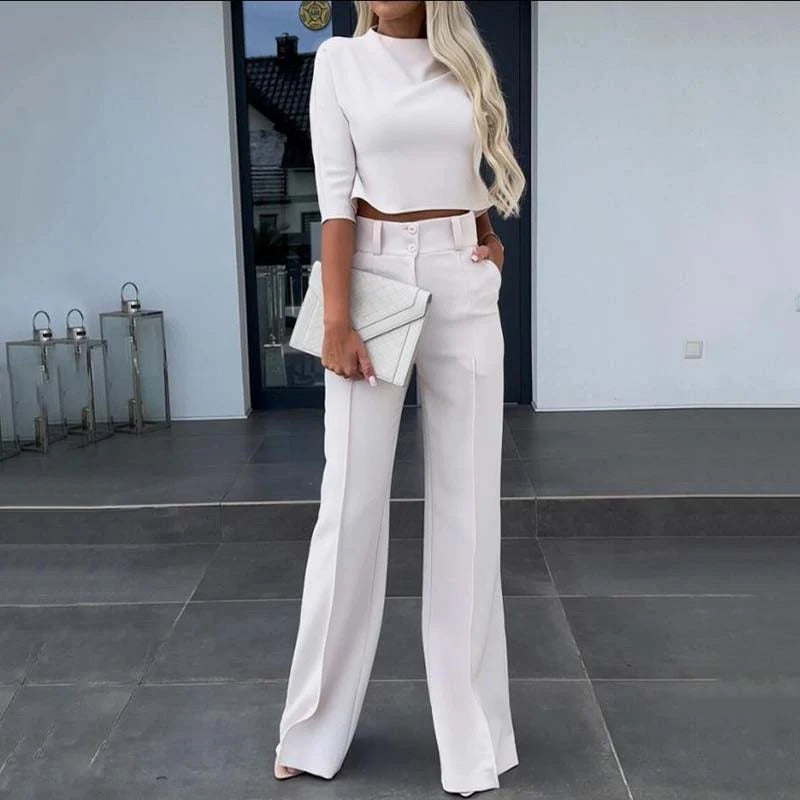 Women's elegant crop top and wide-leg pants set | 🔥Pack of 2🔥