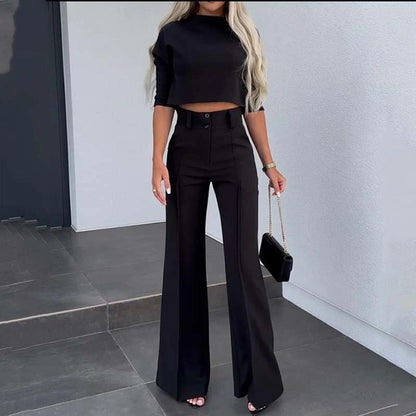 Women's elegant crop top and wide-leg pants set | 🔥Pack of 2🔥