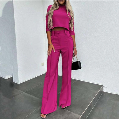 Women's elegant crop top and wide-leg pants set | 🔥Pack of 2🔥