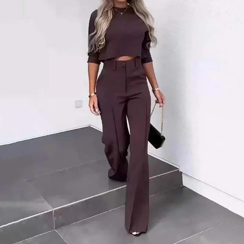 Women's elegant crop top and wide-leg pants set | 🔥Pack of 2🔥