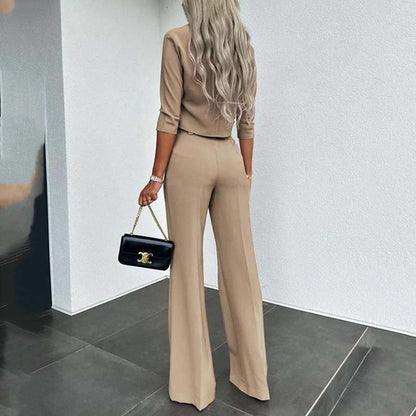 Women's elegant crop top and wide-leg pants set | 🔥Pack of 2🔥
