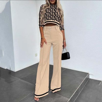 Women's elegant crop top and wide-leg pants set | 🔥Pack of 2🔥