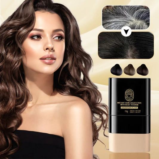 Instant hair coloring stick with built-in comb