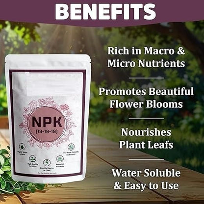 NPK 19 19 19 Fertilizer for Plants | Water Soluble Plant Fertilizer for Growth, Flowering & Fruiting | Garden & Indoor Plant Care 350gm