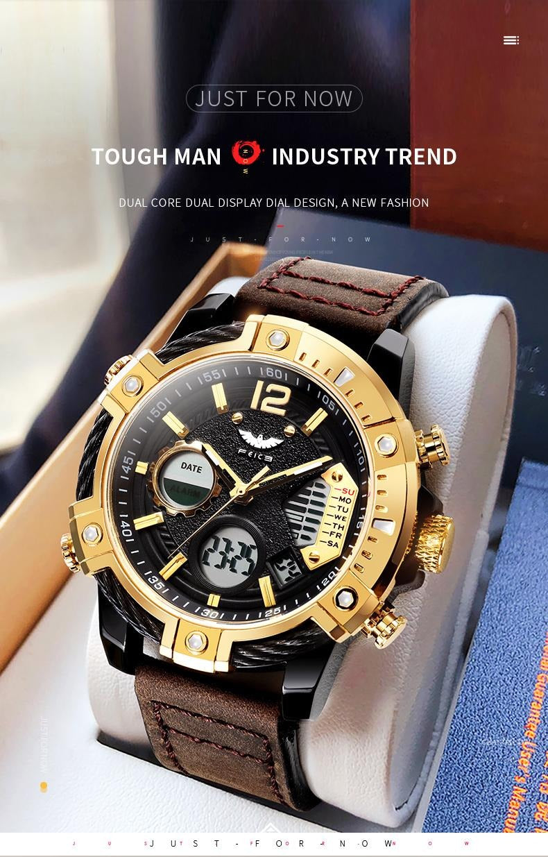 Multifunctional Dual Display 3ATM Waterproof Men's Quartz Sports Watch