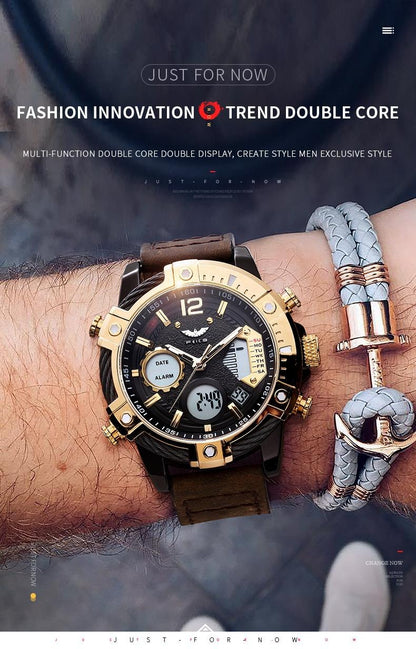 Multifunctional Dual Display 3ATM Waterproof Men's Quartz Sports Watch