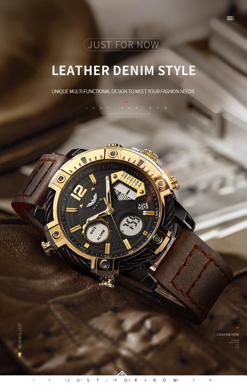 Multifunctional Dual Display 3ATM Waterproof Men's Quartz Sports Watch