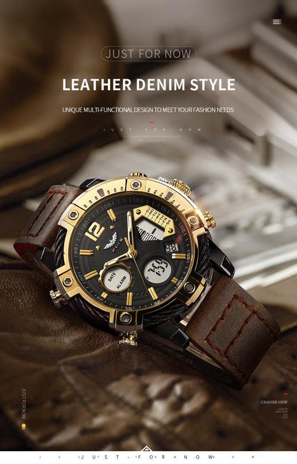 Multifunctional Dual Display 3ATM Waterproof Men's Quartz Sports Watch