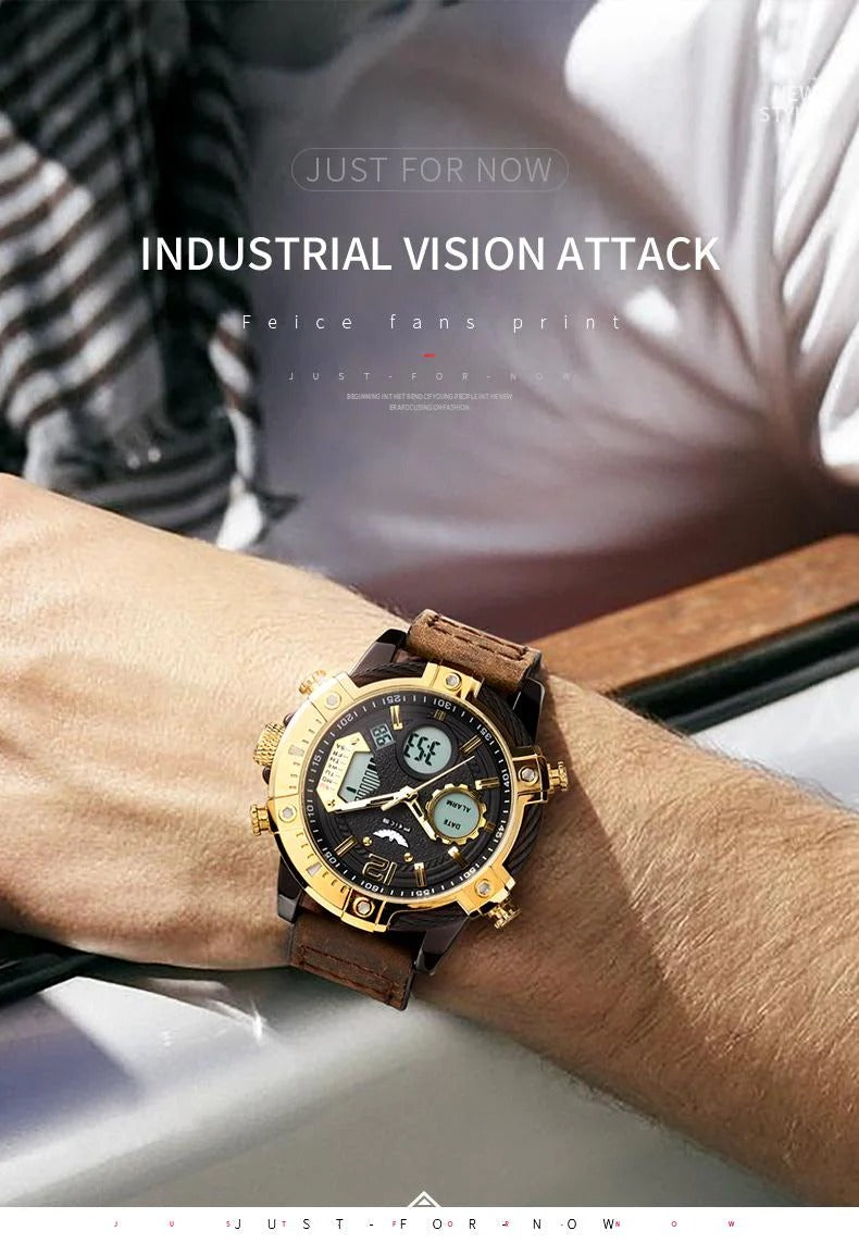 Multifunctional Dual Display 3ATM Waterproof Men's Quartz Sports Watch