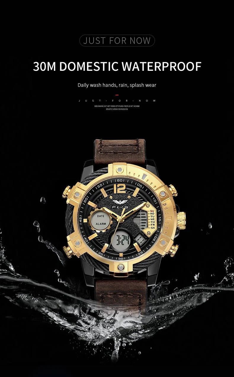 Multifunctional Dual Display 3ATM Waterproof Men's Quartz Sports Watch