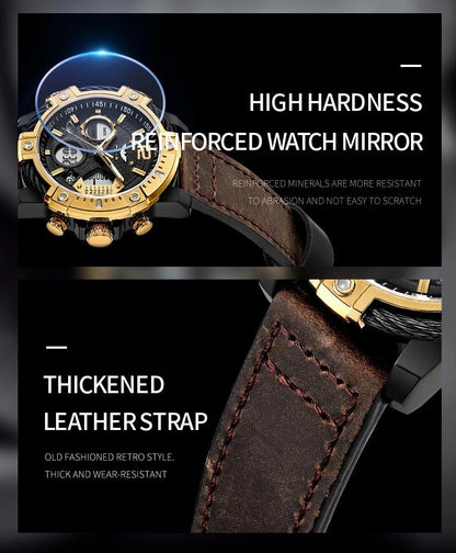 Multifunctional Dual Display 3ATM Waterproof Men's Quartz Sports Watch