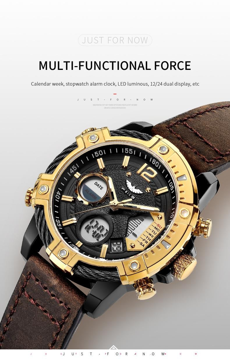 Multifunctional Dual Display 3ATM Waterproof Men's Quartz Sports Watch