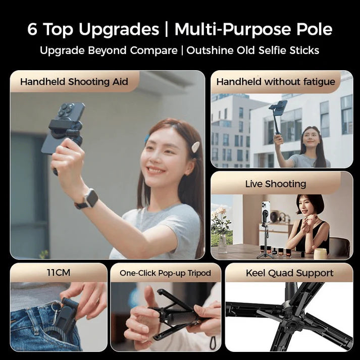 📸 4-in-1 Magnetic Selfie Stick with 360° Rotation – One gadget for all your photos, videos & vlogs!