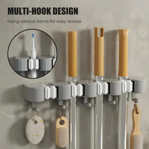 Wall-mounted mop and broom holder