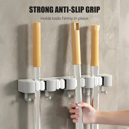 Wall-mounted mop and broom holder