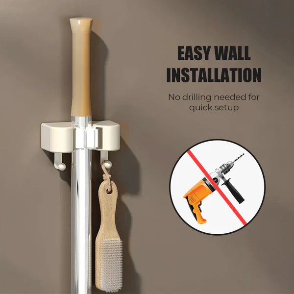 Wall-mounted mop and broom holder