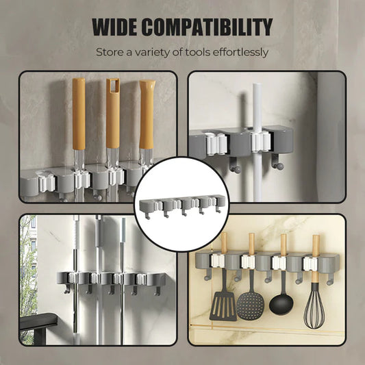 Wall-mounted mop and broom holder